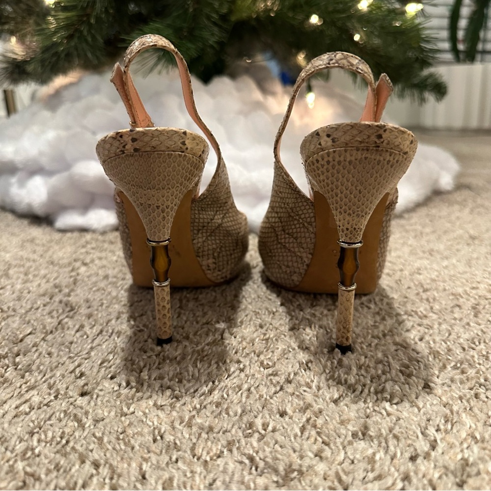 Gucci Snakeskin Peep-Toe Slingback Sandals with Bamboo Style Stiletto Heel - Picture 5 of 10